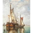 thumbnail image 2 of Paul Jean Clays 12x14 Black Ornate Wood Framed Double Matted Museum Art Print Titled: Barges Moored Before a Windmill, 2 of 5