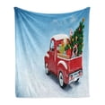 thumbnail image 1 of Christmas Soft Flannel Fleece Throw Blanket, Classical Pickup Truck Tree Gifts and Ornaments Snowy Winter Day Image Print, Cozy Plush for Indoor and Outdoor Use, 50" x 70", Blue Red, by Ambesonne, 1 of 6