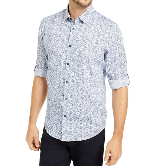 Alfani Button Down Abstract Plaid Shirt Long Sleeve Lime XL