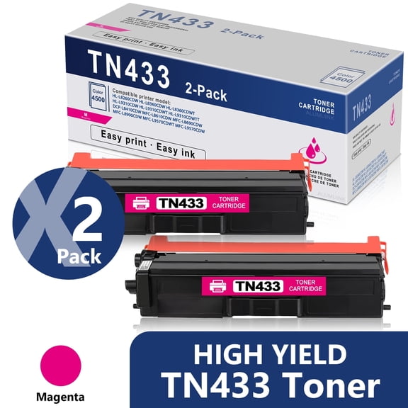 TN433 Toner Cartridge 2 Pack Magenta Compatible for Brother TN-433 Toner for HL-L8360CDW Printer