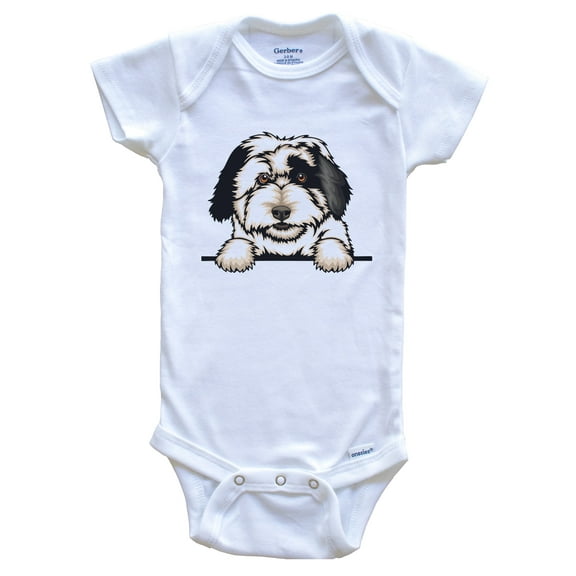 Old English Sheepdog Dog Breed Cute Baby Bodysuit, 0-3 months white