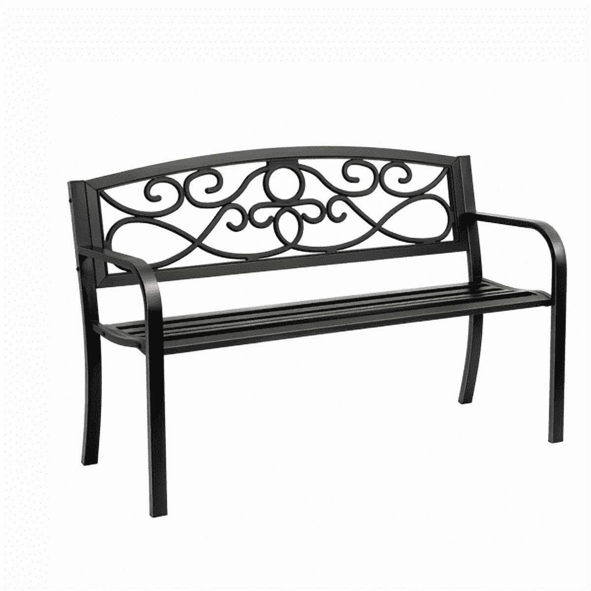 50" Metal Outdoor Bench with Backrest & Armrests, 550 lbs Load Capacity, for Garden, Patio & Front Porch