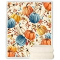thumbnail image 6 of Fall Pumpkins Throw Blanket, Autumn Orange White Blue Pumpkins Leaves and Berries Soft Warm Fleece Blanket for Living Room Couch Bed Chair or Dorm, 40"x50", 6 of 6