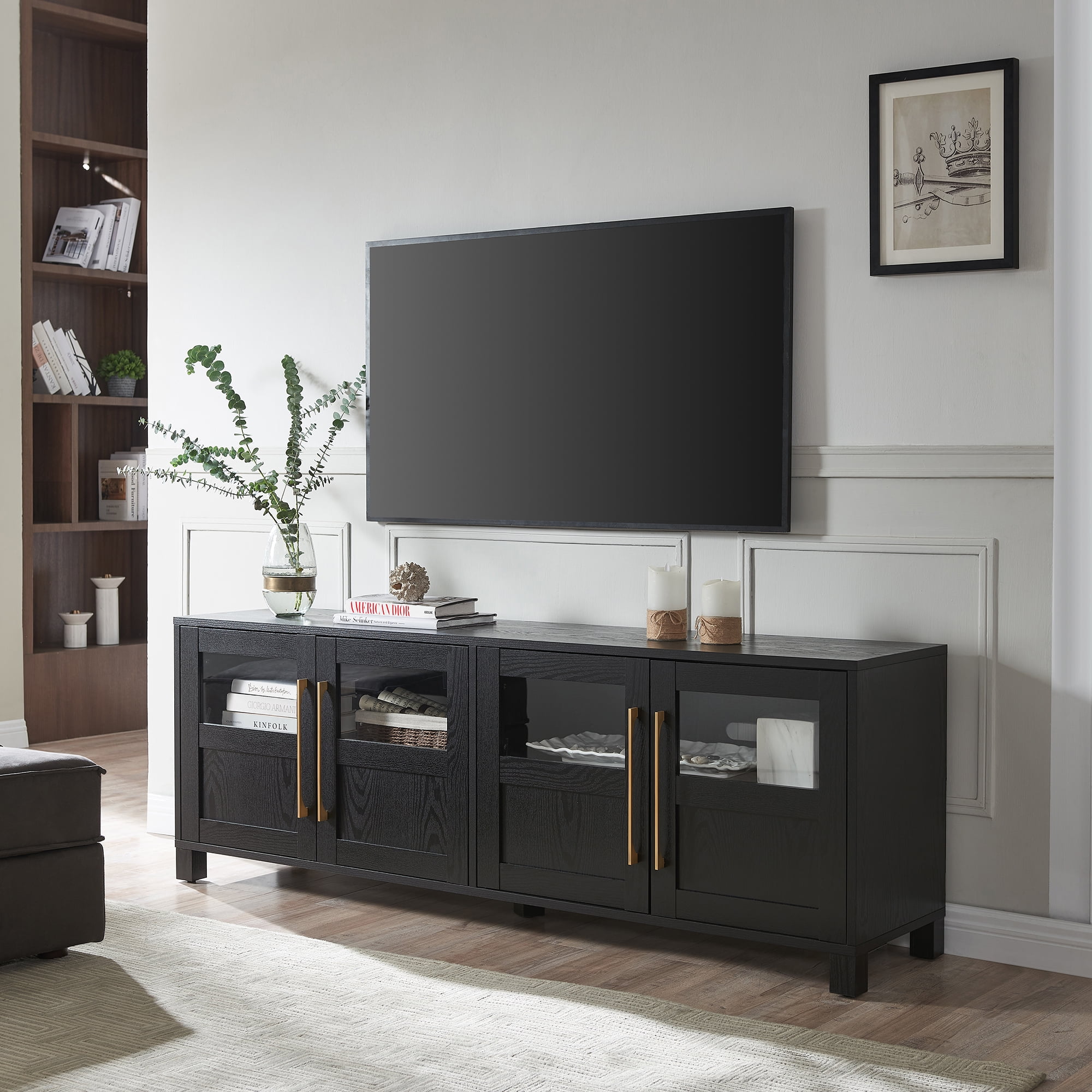 Evelyn&Zoe Holbrook Rectangular TV Stand for TV's up to 75", Black Grain
