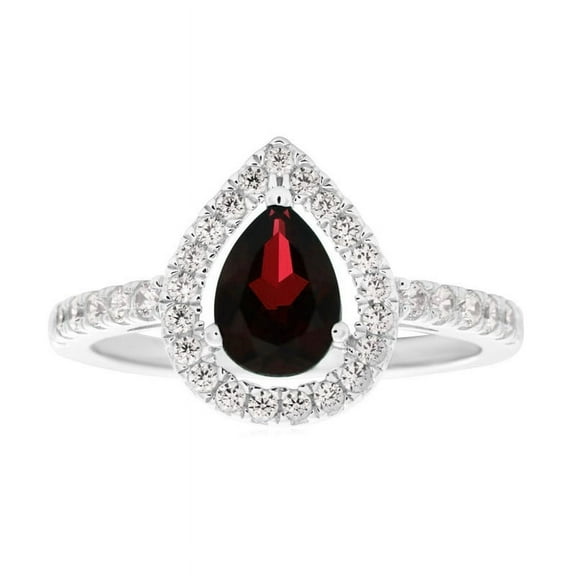 925 Sterling Silver Natural Garnet Gemstone Birthstone Solitaire With Accents Ring For Women