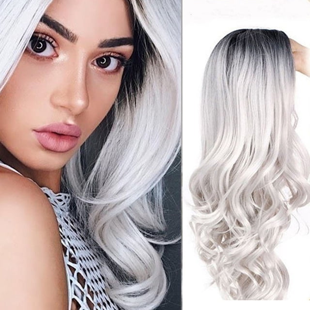 Long Curly Hair Wig | Natural-Looking PVC Polyester Fiber | Middle Part | White 26.8in | Adjustable Inner Net | Breathable Design | Daily Wear Cosplay Date | 1pc