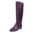 thumbnail image 3 of FSJ Women Classic Knee High Riding Boots Round Closed Toe Back Gold Tone Chain Wide Calf Flat Low Heel Size 13 Purple, 3 of 4