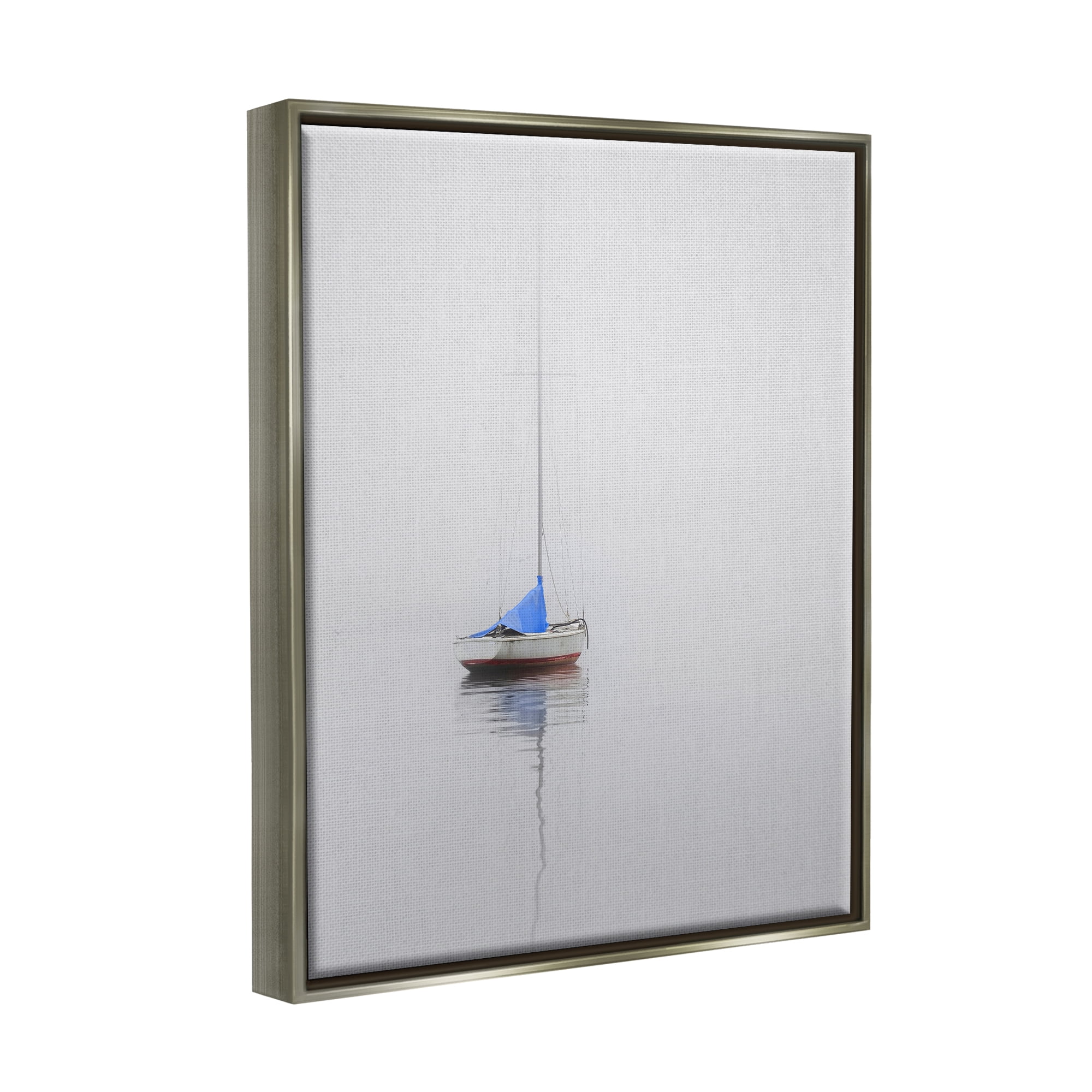 Stupell Drifting Boat Grey Ocean Reflection Landscape Photography Gray Floater Framed Art Print Wall Art