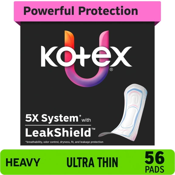 Kotex Ultra Thin Pads, Heavy Absorbency, 56 Count