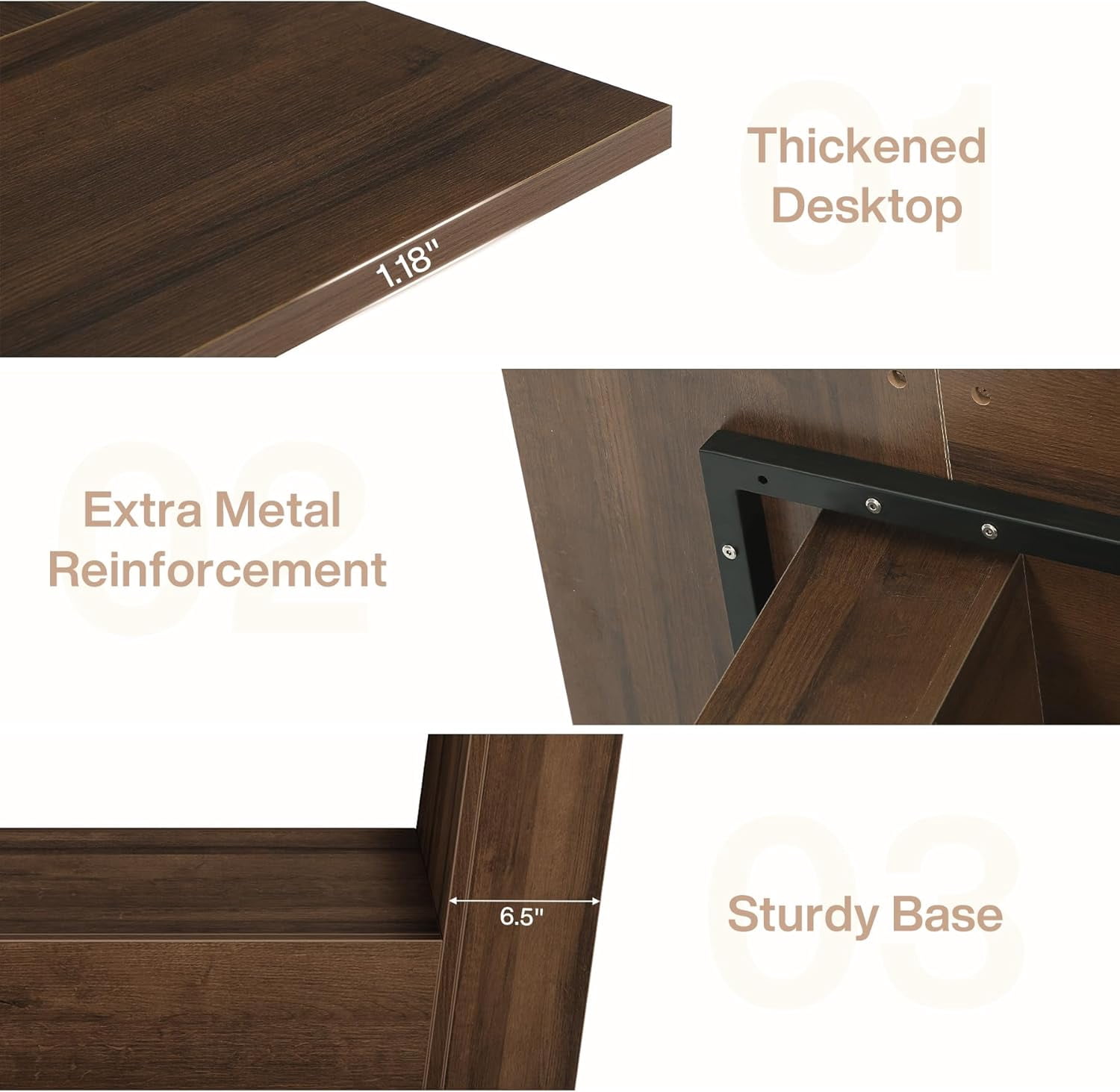 Finmind 63" Executive Desk, Modern Computer Desk with Robust Base for Home Office, Walnut Brown