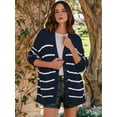 thumbnail image 4 of Women Oversized Cardigan Sweater 100% Cotton 2025 Fall Fashion V Neck Knit Button Front Casual Trendy Tops Navy Blue M, 4 of 7