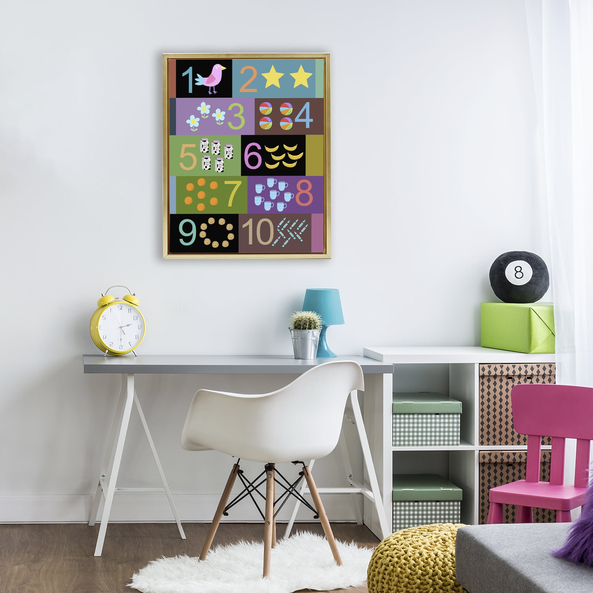 Learning To Count Chart Gold Framed Floater Canvas Wall Art, design by Carla Daly