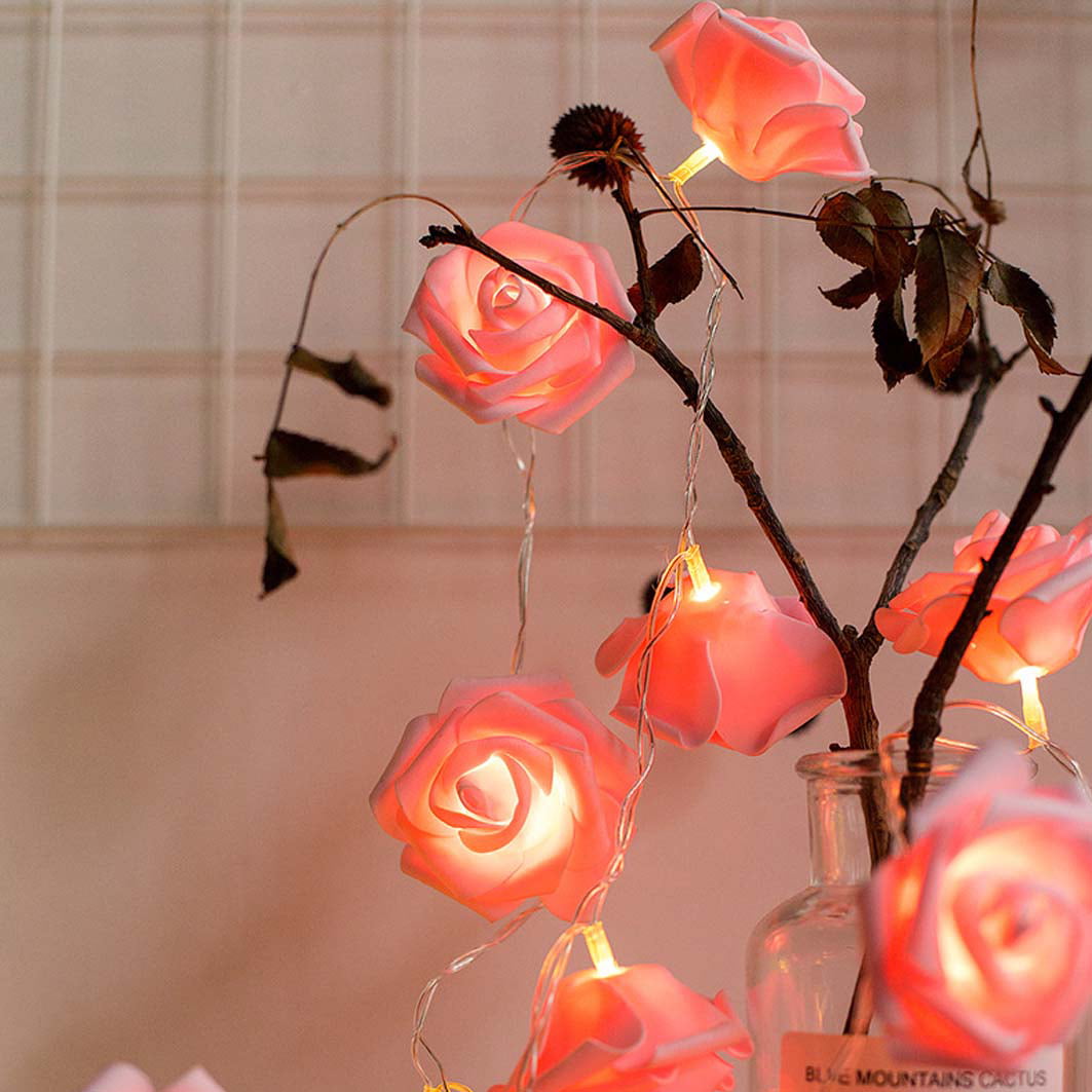 20 LED Battery Operated Rose Flowers String Fairy Lights Party Home Decoration 