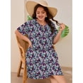 thumbnail image 6 of SHOWMALL Plus Size Short Sleeve Summer Dress for Women, Mother's Day Self-Care Gift, Tricolor Blossoms 3X Trendy Strappy Neckline Dress with Pockets for Party, 6 of 7