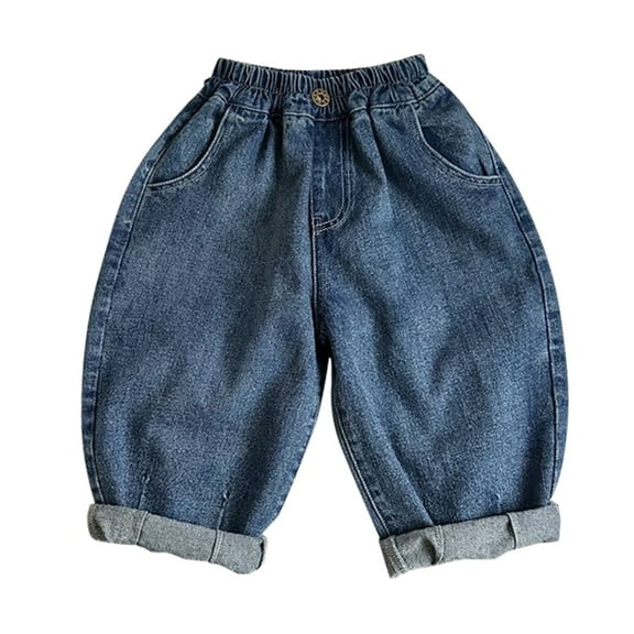 KAUOD Boys Baggy Cargo Jeans Loose Parachute Denim Pants with Cuffed Hem Kids Versatile Harem Joggers Athletic Streetwear
