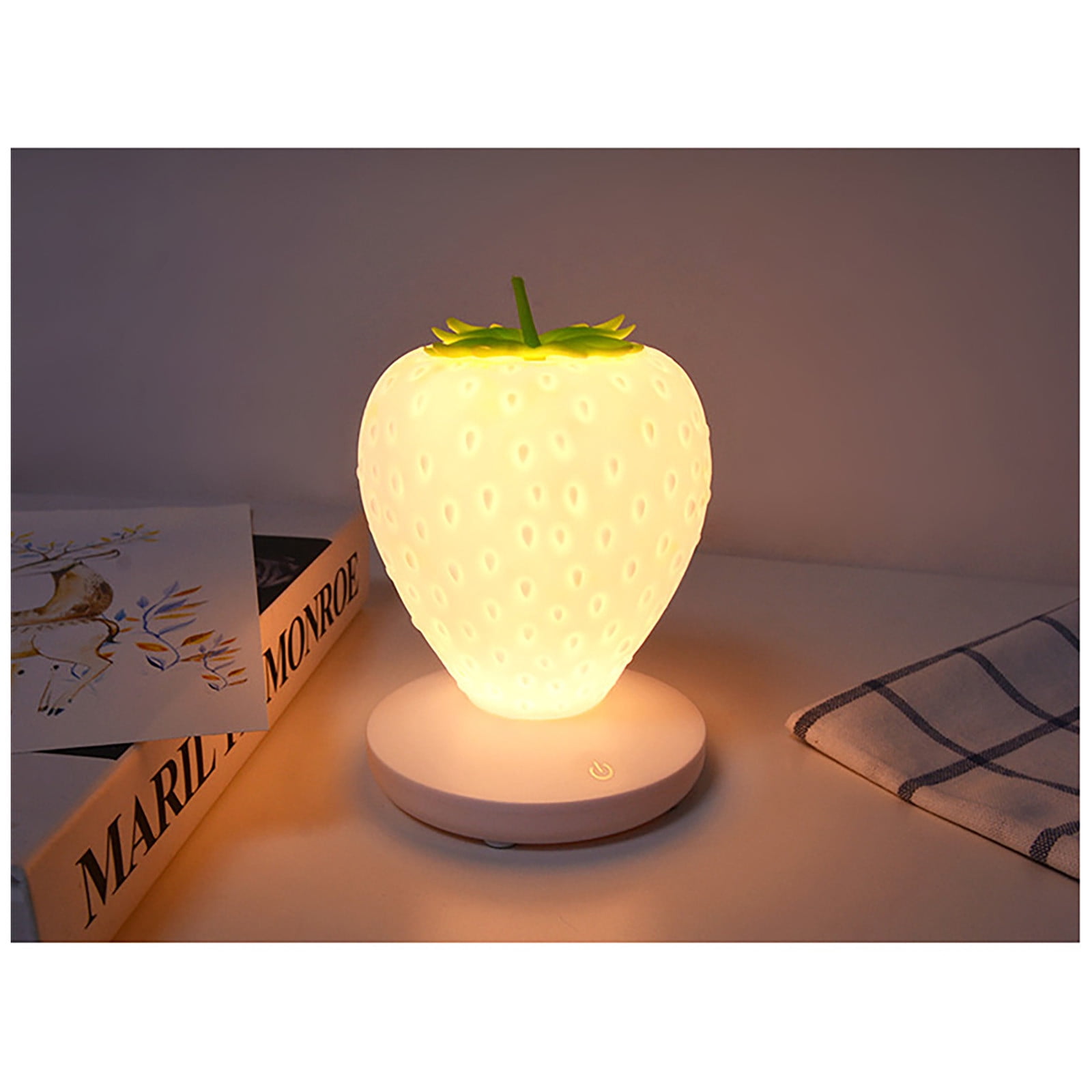 Bzdzmqm 2Pcs Strawberry LED Night Light USB Rechargeable Touch Lamp, Cute Cartoon Bedside Table Lamp, Eye Protection Atmosphere Light forKidsRoom Decor, Christmas Birthday Party Gift, Furniture