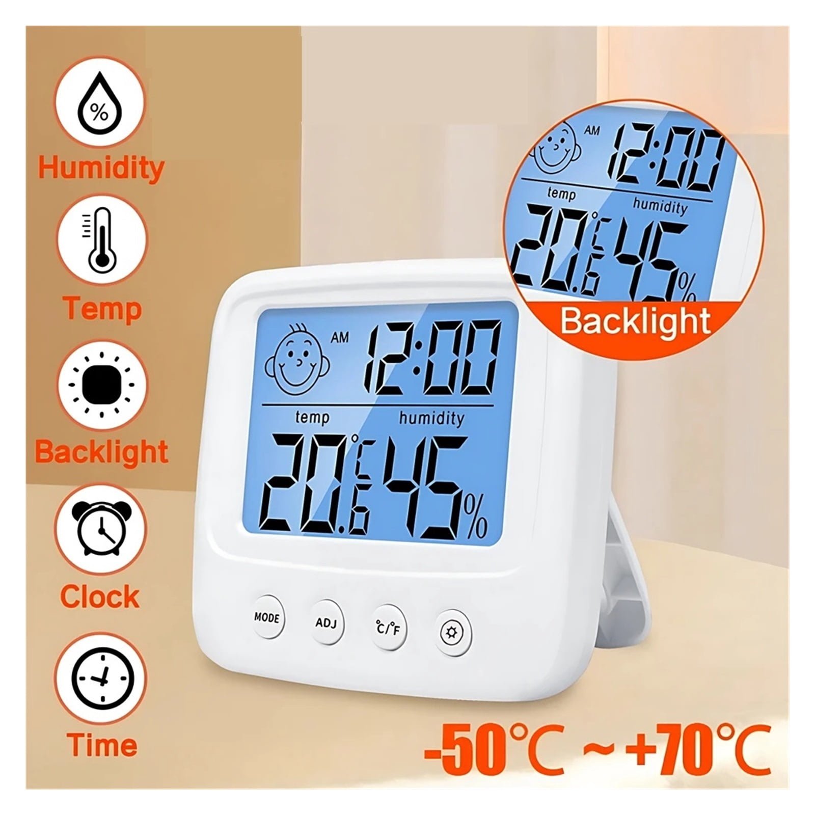LCD Digital Temperature Humidity Meter Backlight Home Indoor Electronic Hygrometer Thermometer ,Real-Time