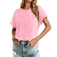 thumbnail image 1 of Tee-Shirt Raglan à Manches Courtes pour Femmes Coupe Ample Col Rond Couleur Unie Confort Polyvalent Quotidien, 1 of 4