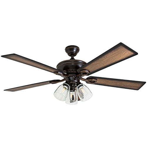 Prominence Home 40278-01 Glenmont Rustic Ceiling Fan with Barnwood Blades, LED Edison Bulbs, 3 Seeded Glass Fixtures, 52 Inche