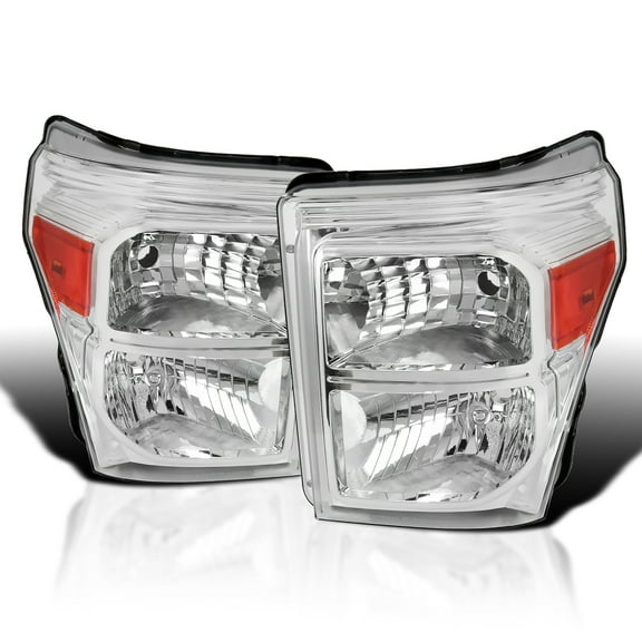 Spec-D Tuning Chrome Headlights Compatible with 2011-2016 Ford F250 F350 F450 F550 Super Duty L R Pair Head Light Lamp Assembly