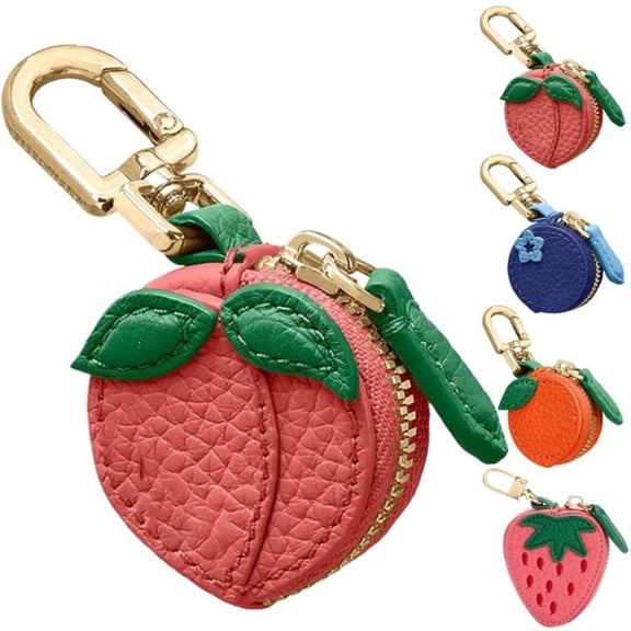 Peach Fruit Charm Coin Purse, Strawberry Coin Purse, Waterproof Leather Fruit Bag Charm Bag Keychain, Pu Cute Keychain Mini Pouch for Ai-rtag Wallet Gift for Girl Women (peach*1pcs)