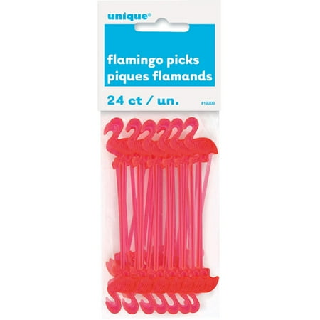 Plastic Flamingo Picks, 3 in, Pink, 24ct