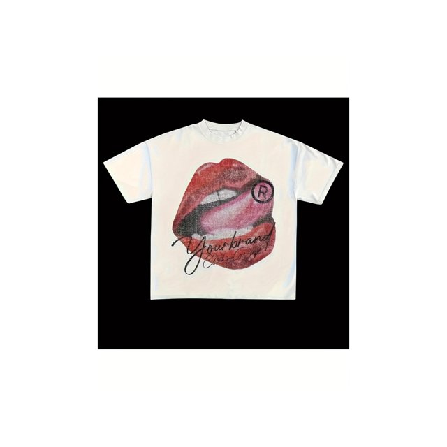 Camiseta de algodón de alta calidad para hombre, estilo urbano, moderna, con estampado de labios y letras, suave, transpirable, holgada, informal, de manga corta, para todas las estaciones.