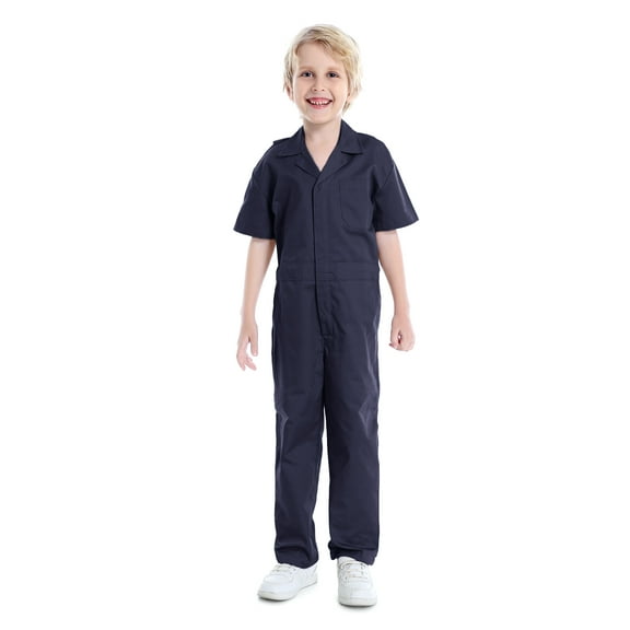 Toptie Boy's Coverall Child's Mechanic Halloween Costume Jumpsuit Short Sleeve-Navy-4/5Y