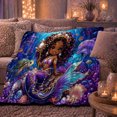 thumbnail image 6 of Black Mermaid Princess Underwater Adventure Fantasy Art, Playful Coastal Landscape Scene, Warm Flannel Blanket for Beach House and Living Room, Beach Lovers Housewarming Gift, Coastal Home Decor, 6 of 9