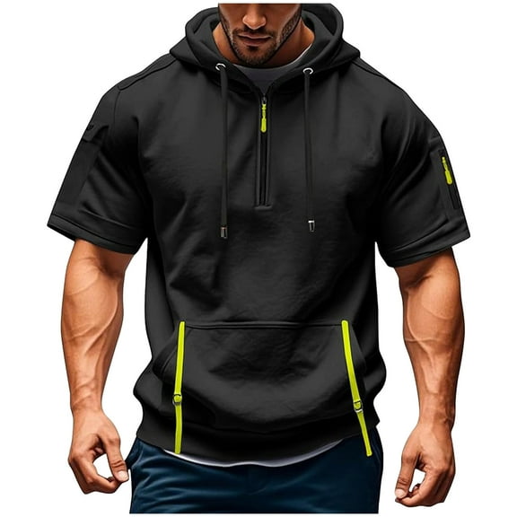 Mens Zip Hoodie Short Sleeve Sweatshirts Running Hoody Pullover Men's Active Stretchable Jacket Wicking Long Sleeve Fall Hooded Outwears Leaisure Tshirt Fitness Fit Streetwear