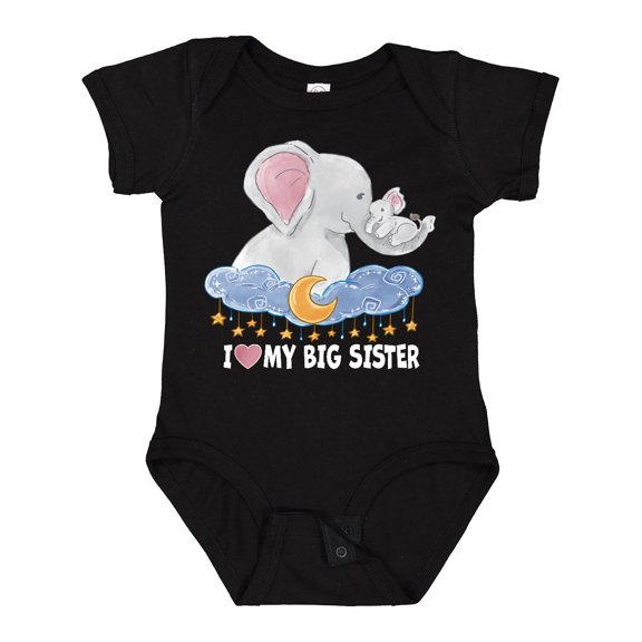 Inktastic I Love My Big Sister Cute Elephants with Moon and Stars Boys or Girls Baby Bodysuit