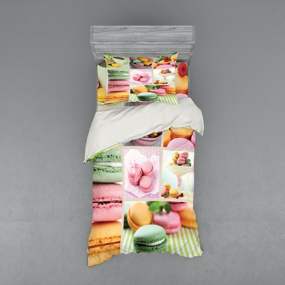 Ambesonne Colorful Bedding Set 3 Pcs, French Macaroon Coffee, Twin, Multicolor