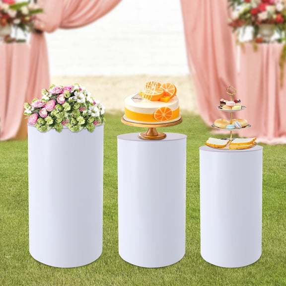 3 Pieces Modern White Column Display Pedestals for Birthday Party Photography Background