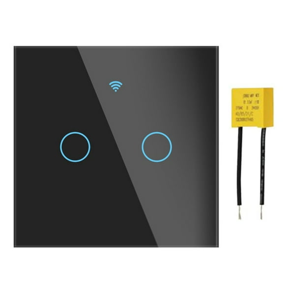 For Tuya Smart Light Switch 2 Gang, Wifi Smart Touch Wall Switch With Capacitor Black