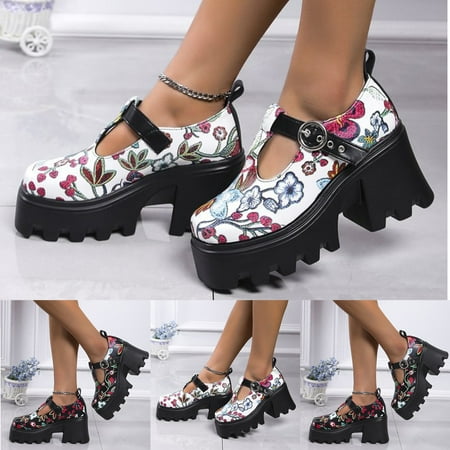 

YTJX Women Not Positioned Flowers Sandals Thick Heel Thick Sole Retro Small Leather Shoes Flower Feature Non Positioning Printing Thick Heel Sandals