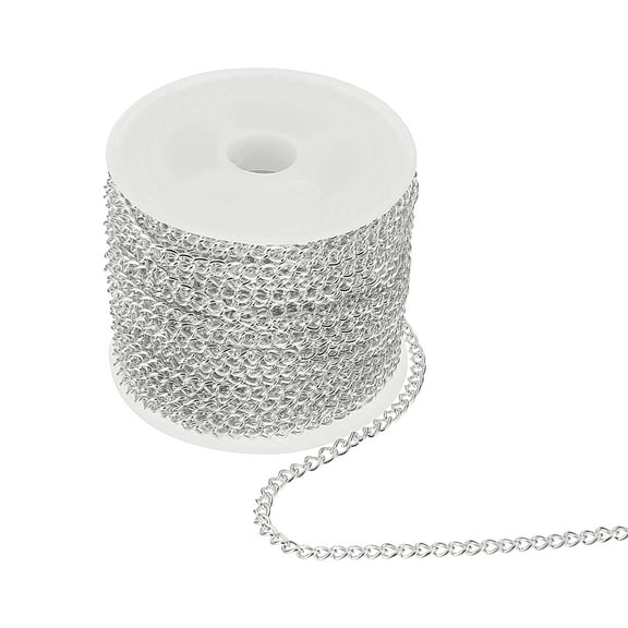 Uxcell 32.8ft Stainless Steel Curb Chain for Necklace Jewelry Making, 4mm Twisted Links Cable Chains Bulk, Silver