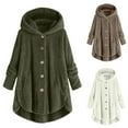 thumbnail image 7 of Lovskoo 2024 Womens Full Zip Up Hoodie Fuzzy Fleece Jacket Plus Size Button Plush Tops Hooded Loose Cardigan Fluffy Coat Winter Jacket Olive Green, 7 of 7