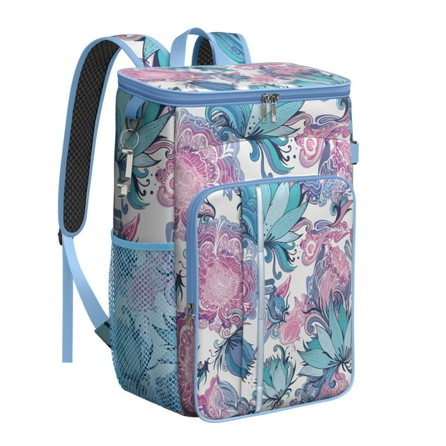 Tropical Floral Bright Colorful Pattern Insulated Cooler Backpack - 20L Leakproof & Durable