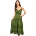 thumbnail image 5 of Sakkas Stonewashed Rayon Embroidered Adjustable Spaghetti Straps Long Dress - Green - 1X/2X, 5 of 5