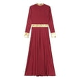 thumbnail image 6 of inhzoy Women Loose Full Length Praise Dance Dress Metallic Gold Liturgical Worship Lyrical Dancewear Burgundy L, 6 of 8
