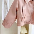 thumbnail image 3 of MeetoTime Kids Long Sleeved PU Leather Jacket Solid Color Lapel Fall Winter Outerwear for Baby Boys Girls 1-11 Years, 3 of 6