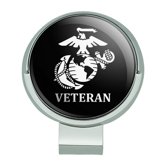 Veteran Marine Corps USMC White on Black Officially Licensed Golf Hat Clip With Magnetic Ball Marker
