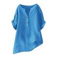 thumbnail image 5 of Linen Henley Shirt for Women - V-Neck Button-Down Tunic, Short Sleeve Boho Top, 5 of 5