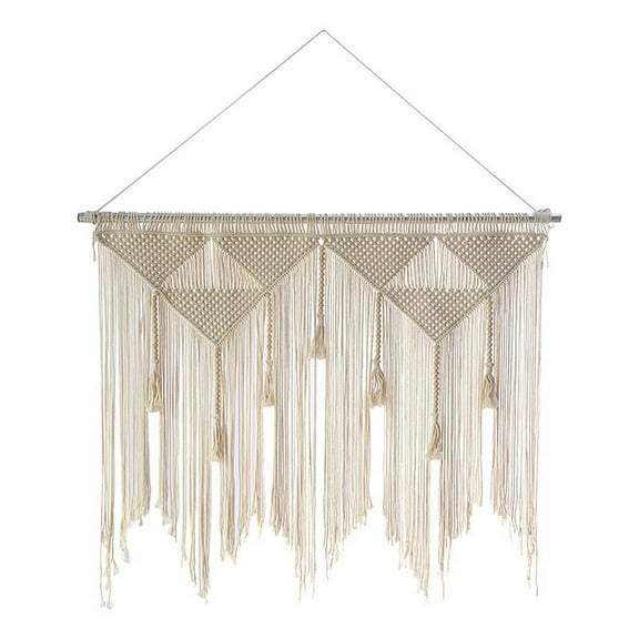 Macrame Wall Hanging Tapestry, Beige White (Wood Stick Not Included)