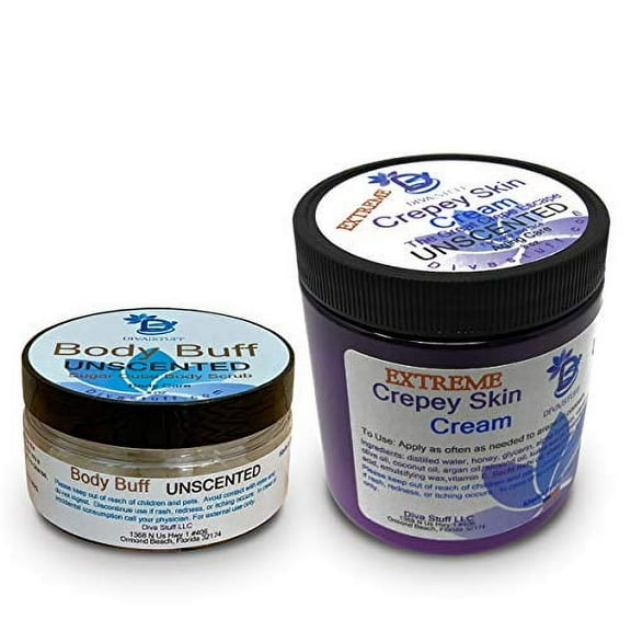 Diva Set, Extreme Crepey Skin Cream & Scrub With Hyaluronic Acid, Unscented