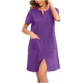 thumbnail image 3 of Wdfiry Women Robe Zipper Pajamas Front House Coat Short Sleeve Nightgown Knee-high Length Ladies Lounge Dress with Pockets, 3 of 8