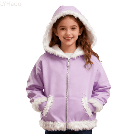 LYHaoo Girls Full Zip Hooded Sweatshirt With Front Pockets Soft Cozy Pullover Jacket For Casual Outdoor Wear And Comfort School Uniform Hoodies Sizes 2-3 Years(Purple)