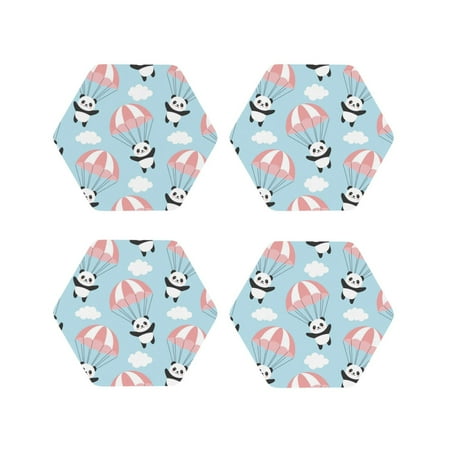 

Fuzoiu Cute Panda Flying in the Sky Print Leather Coasters Set Drink Coasters Set of 4 for Tabletop Protection Durable PVC Coasters Home Décor and Housewarming Gift-Hexagon