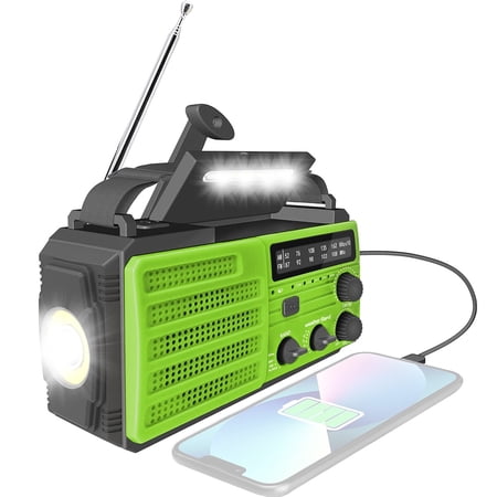 8000mAh Multi-Function Outdoor Emergency Radio: With AM/FM/WB Reception Emergency Flashlight Hand Crank and Solar Charging USB-C Power Bank SOS Siren Power Bank 3.5mm Headphone Jack