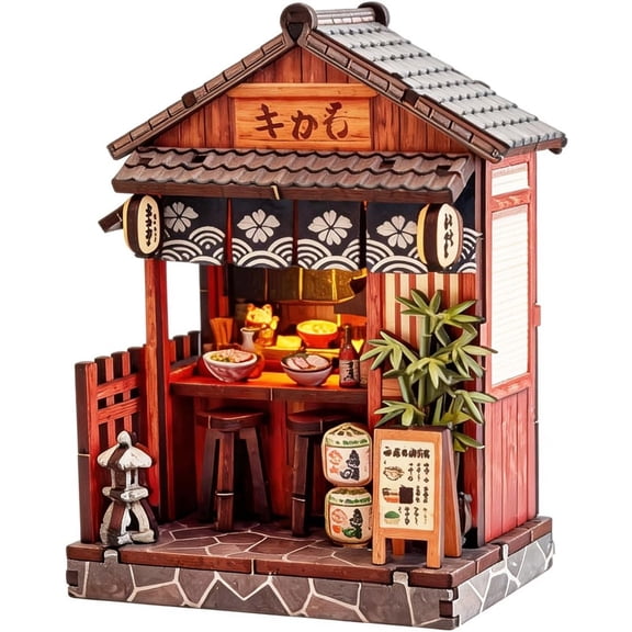 Book Nook Kit, Japanese Shop Building Kit 3D Wooden Puzzles,DIY Miniature House Dollhouse Kit for Adults and Teens, Booknook Tiny House Bookshelf Decor, Gifts for Family and Friends